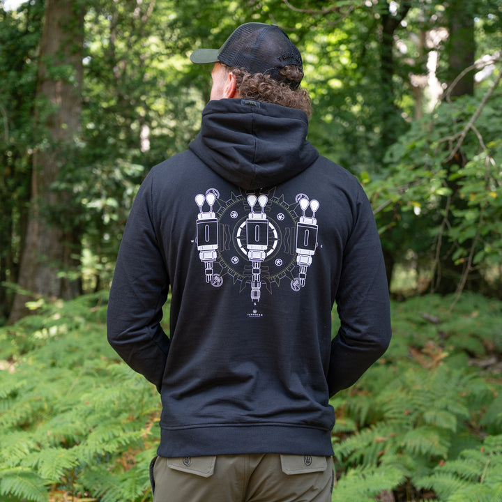 Retro Bobbins Hoodie - Black with White