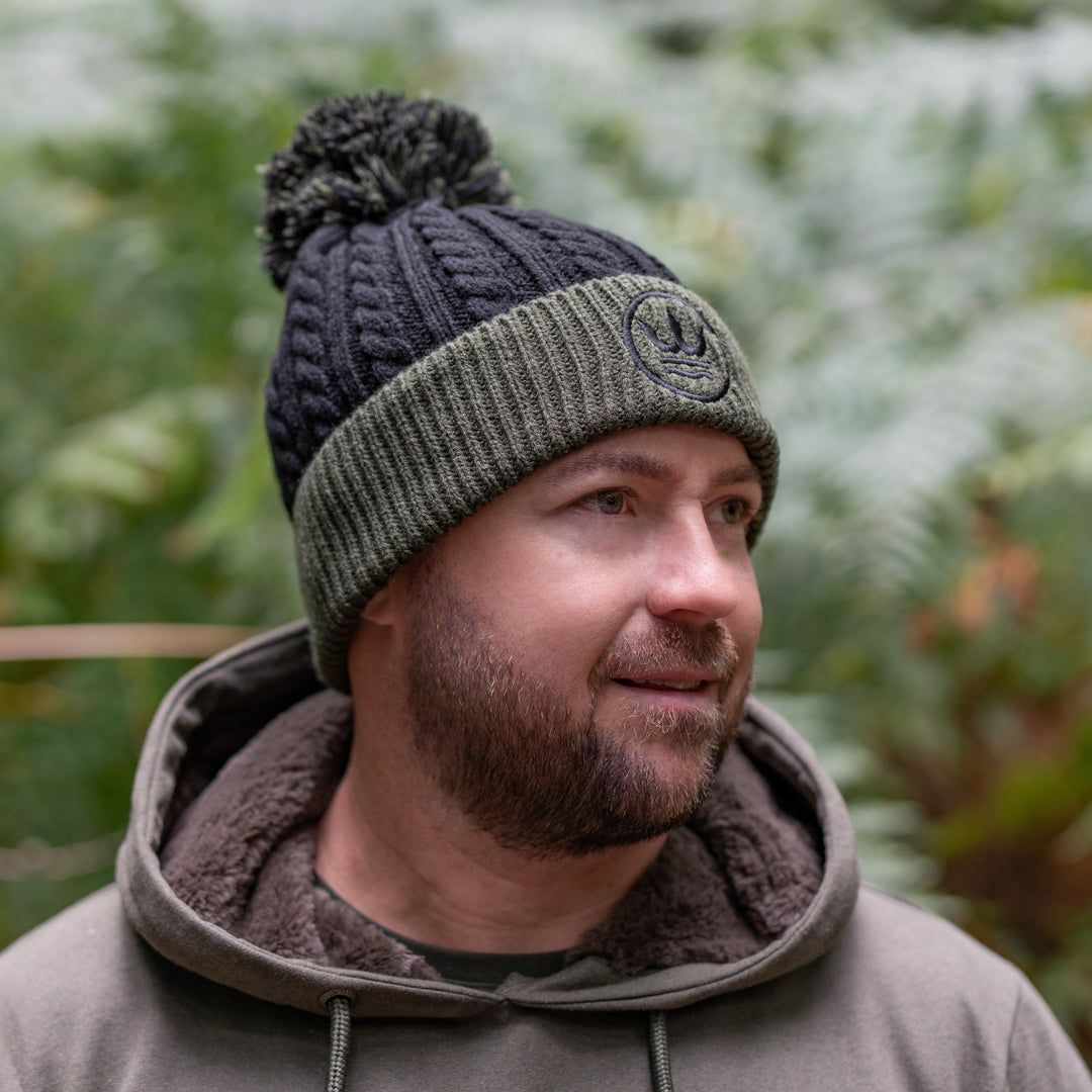 Cable knit bobble beanie